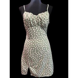 Mini Dress Women XS Green/White Polka Dot Adjustable Spaghetti Strap Y2K BODYCON